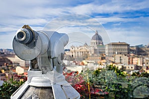 Binoculars on Sightseeing Terrace in Rome, Italy