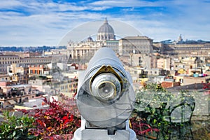 Binoculars on Sightseeing Terrace in Rome, Italy