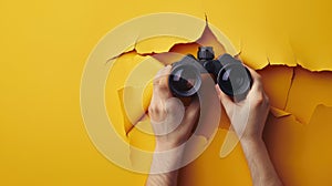 The binoculars through torn paper.AI generated image