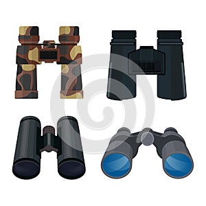 Binoculars vector optical equipment spyglass optics look-see looking far view illustration set of binocular spy search