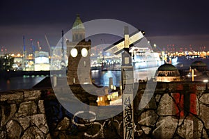 Binoculars at View Point in Hamburg at Night