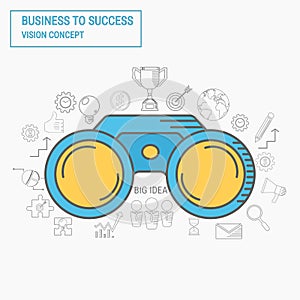Binoculars. Vision and line icons business success concept.