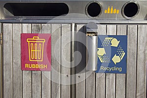 Bins for rubbish, recycling and waste, in places with trash