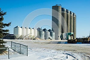 Bins and silos on a farm yard