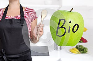 Bio Apple in german Organic concept is shown by chef