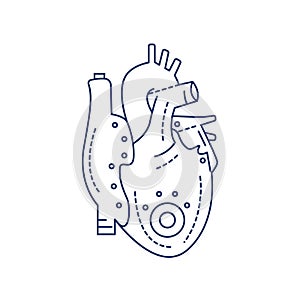 Bio artificial heart black line icon. Engineered heart. Contains the extracellular structure. Replaces an absent natural herart.