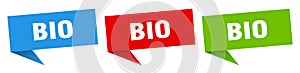 bio banner. bio speech bubble label set.