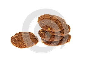 Bio cereal biscuits with chocolate chips and nuts isolated