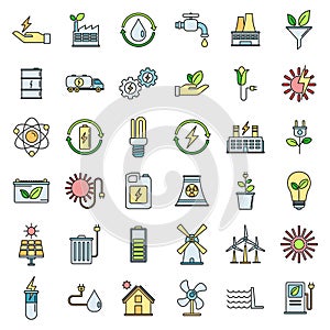 Bio clean energy icons set vector color line