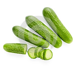 Bio cucumbers sliced isolated on white background