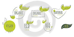 Bio, eco, organic, vegan and natural labels set