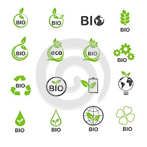 Bio ecology in green environment icons set vector