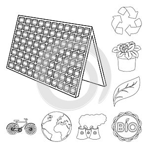 Bio and ecology outline icons in set collection for design. An ecologically pure product vector symbol stock web