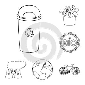 Bio and ecology outline icons in set collection for design. An ecologically pure product vector symbol stock web