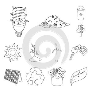 Bio and ecology outline icons in set collection for design. An ecologically pure product vector symbol stock web