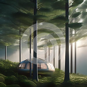 A bio-engineered forest housing sentient, tree-like beings communicating through pulsating lights1