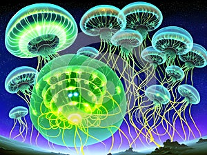 Bio-engineered Jellyfish Bioship, Generative AI Illustration