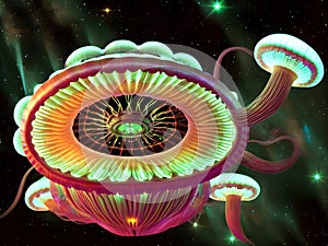 Bio-engineered Jellyfish Bioship, Generative AI Illustration
