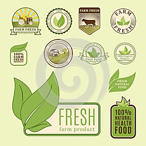 Bio farm organic eco healthy food templates and vintage vegan green color for restaurant menu or package badge vector