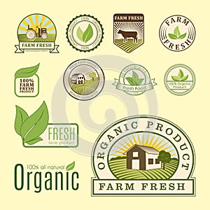 Bio farm organic eco healthy food templates and vintage vegan green color for restaurant menu or package badge vector
