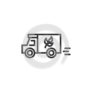 Bio food delivery truck line icon