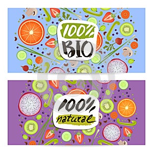 Bio food horizontal flyers set