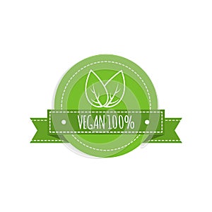 Bio food logo. Vegan vector badge. Vegan food sign with leaves. Organic design. Vector illustration