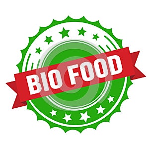 BIO FOOD text on red green ribbon stamp