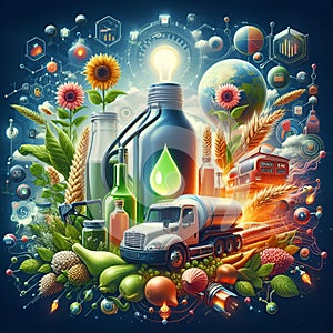 bio fuel concept illustration. eco friendly, sustainable and green production