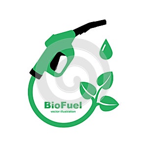 Bio fuel logo. Ecological fuel icon. Green eco pump. Petrol station sign.