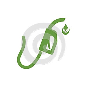 Bio fuel logo. Ecological fuel icon. Green eco pump. Petrol station sign. Green leaf pump. Vector illustration flat design