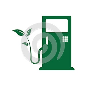 Bio fuel logo. Ecological fuel icon. Green eco pump. Petrol station sign. Green leaf pump. Vector illustration flat design