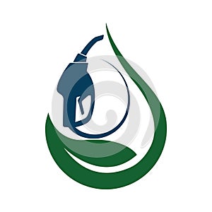 Bio fuel logo. Ecological fuel icon. Green eco pump. Petrol station sign. Green leaf pump. Vector illustration flat design