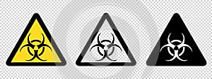 Bio Hazard Warning Signs - Yellow, Black and White Vector Illustrations - Isolated On Transparent Background
