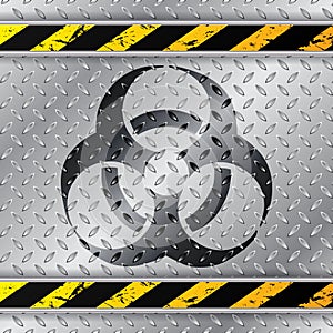 Bio hazzard warning sign on metallic plate
