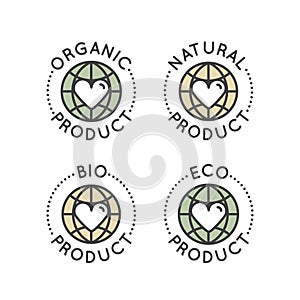 Bio Ingredient Lable Badge with Leaf, Earth, Green Concept photo
