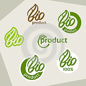 Bio logo, eco label, natural product sign, organic icon set