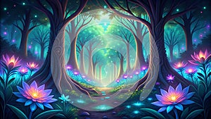 Bio-luminescent Jungle - Glowing Jungle, Bioluminescent Wildlife, Fantasy Nature, Digital Art, VR, AR, Nature Design, Gaming Art, photo