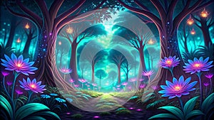 Bio-luminescent Jungle - Glowing Jungle, Bioluminescent Wildlife, Fantasy Nature, Digital Art, VR, AR, Nature Design, Gaming Art, photo