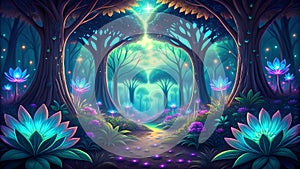Bio-luminescent Jungle - Glowing Jungle, Bioluminescent Wildlife, Fantasy Nature, Digital Art, VR, AR, Nature Design, Gaming Art, photo