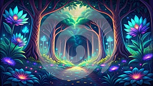 Bio-luminescent Jungle - Glowing Jungle, Bioluminescent Wildlife, Fantasy Nature, Digital Art, VR, AR, Nature Design, Gaming Art, photo