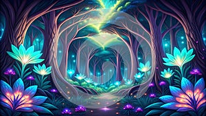 Bio-luminescent Jungle - Glowing Jungle, Bioluminescent Wildlife, Fantasy Nature, Digital Art, VR, AR, Nature Design, Gaming Art, photo
