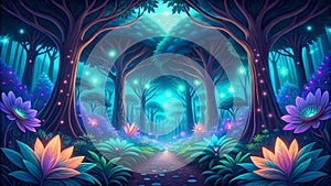 Bio-luminescent Jungle - Glowing Jungle, Bioluminescent Wildlife, Fantasy Nature, Digital Art, VR, AR, Nature Design, Gaming Art, photo