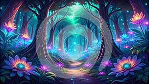 Bio-luminescent Jungle - Glowing Jungle, Bioluminescent Wildlife, Fantasy Nature, Digital Art, VR, AR, Nature Design, Gaming Art, photo