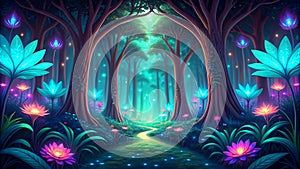 Bio-luminescent Jungle - Glowing Jungle, Bioluminescent Wildlife, Fantasy Nature, Digital Art, VR, AR, Nature Design, Gaming Art, photo