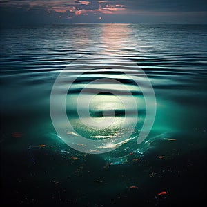 Bioluminescence. Bio luminescent ocean. ai generated.  Bioluminescent plankton in the sea photo