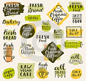 Bio organic labels set. Fresh Bread Bakery. Farmers` Market. Foo