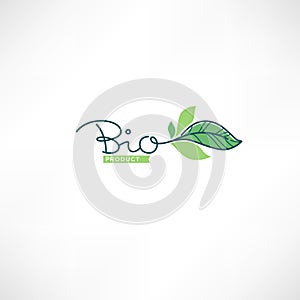 Bio Product doodle organic leave emblem, frame and logobeauty o
