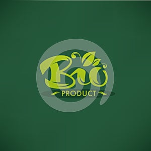 Bio Product, organic green leaves luxury emblem, sticker, ba