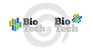 Bio science technology logo with chemical molecule vector or neuron medicine nano biotechnology logotype concept illustration,